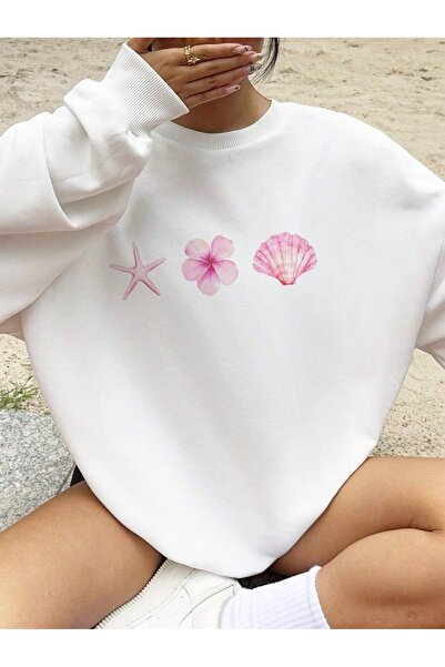 OVER HEAD Hanorac pentru femei cu flori și scoici de mare supradimensionat cu...