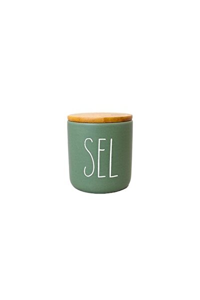 FRANDIS Ceramic Salt Container with Bamboo Lid and Silicone Seal, Frandis, 7.7x9 cm, Green/
