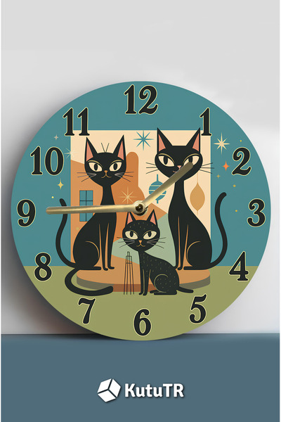 kutuTR Mdf Wall Clock Decorative Black Cat Themed – 33X33 cm Sdw449