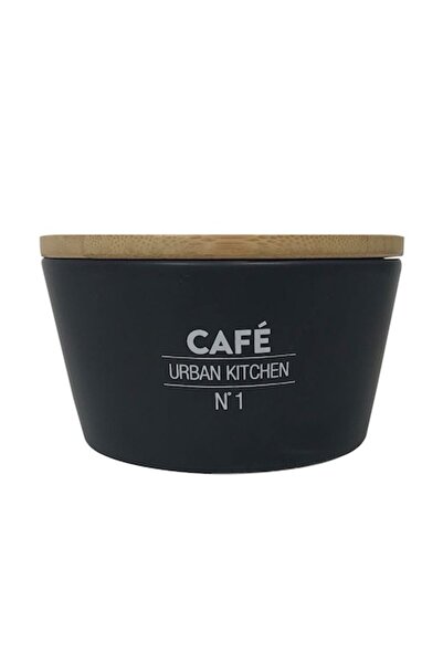 FRANDIS Ceramic Coffee Container with Bamboo Lid, Frandis, Black, Model 017006