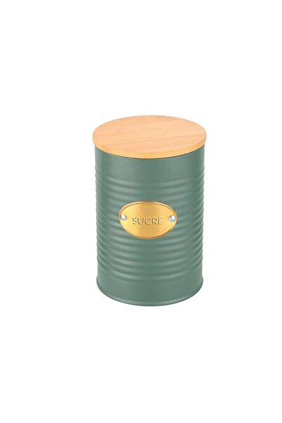 FRANDIS Metal Food Storage Tin with Bamboo Lid, Olive Green/,