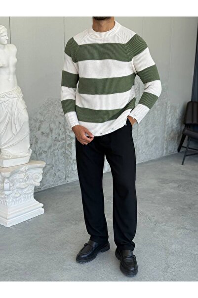 OKSHEN Men's Striped Knitwear Sweater