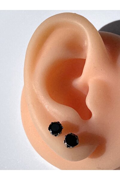 kurukafagift Black Steel Nail Earrings Round Model Double Earrings 5 mm