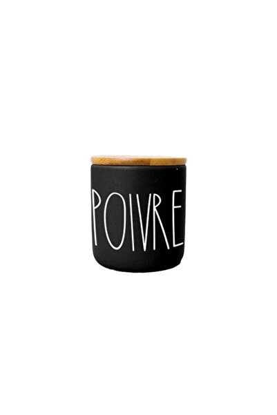 FRANDIS Ceramic Pepper Container with Bamboo Lid and Silicone Seal, Frandis, 7.7x9 cm, Black/
