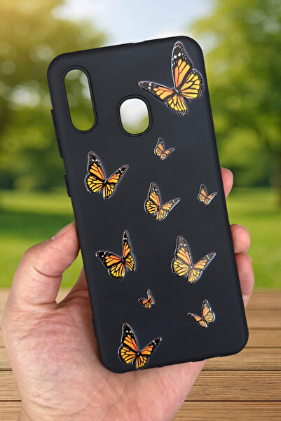 Vip Case Samsung Galaxy A20 - Turuncu Kelebek Desenli Silikon Darbe Emici Kla...