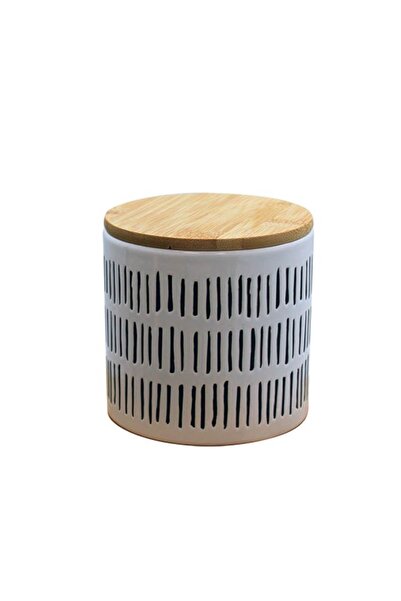 FRANDIS Ceramic Storage Container with Bamboo Lid, Frandis, White/Black, Serigraphie Model
