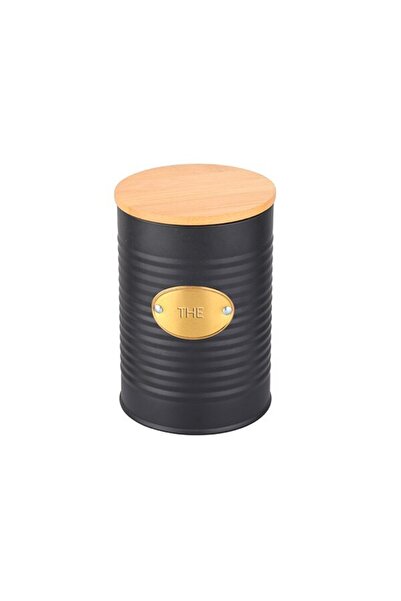 FRANDIS Metal Storage Tin with Bamboo Lid, Golden Plaque, Frandis, Black/