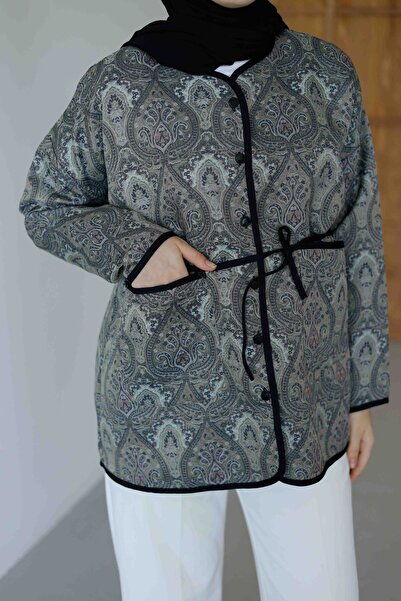MOONSC Ethnic Patterned Jacket Navy-Gray
