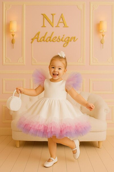 NA ADDESIGN Rochie colorată din tul în straturi pentru fete, rochie de ziua de naștere și de ocazie specială prințesă, rochie albă pentru fete