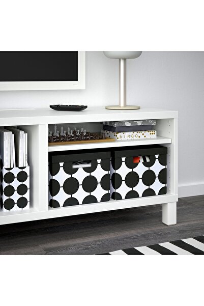 IKEA TJENA Storage box with lid, white black/dotted, 25 x 35 x 20 cm