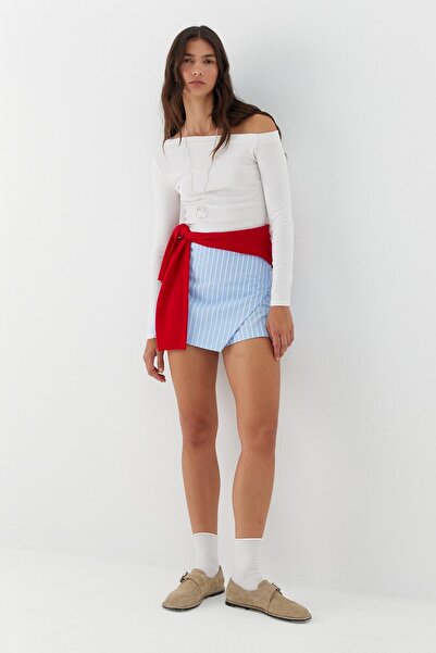 MARKALİSTE Striped Mini Shorts Skirt Light Blue