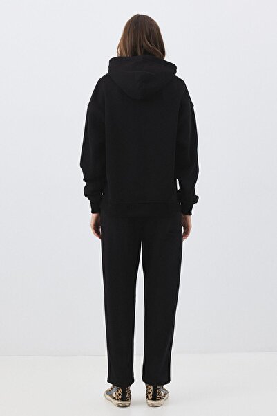 Trendiz Women's Premium Hooded Pocket Detailed Tracksuit Set Black 2033