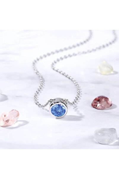 KESNUP Κολιέ Aquamarine, μήνας Μάρτιος, με ανοιχτό μπλε κρύσταλλο, Ασημί