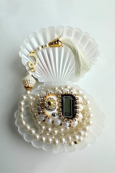 Atolyezone İstiridye Kutulu Özel Taşlı Zikirmatik Ve Tesbih Seti Hediyelik Me...