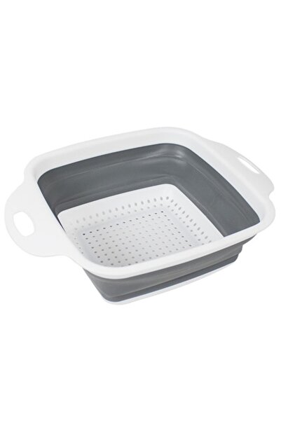 FRANDIS Collapsible Square Strainer with Handles, Frandis, 29x22x9cm, Plastic/Rubber, White/Grey