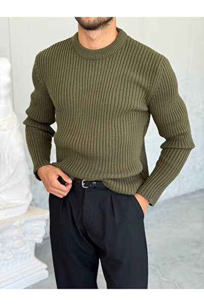 OKSHEN Men's Striped Knit Sweater