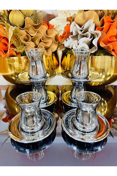 EVRA 12 Parça 6 Kişilik Titanyum Gümüş Çay Seti Bardağı Takımı