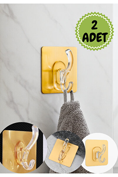 BRE HOME Altın Renkli Şeffaf Yapışkanlı Askı 2’li Set – Suya Dayanıklı, İz Bı...