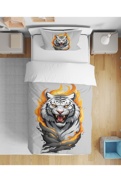 Home Tiger Tiger Patterned 3D Digital Printed Single Size Boys' Duvet Cover Set Without Sheets