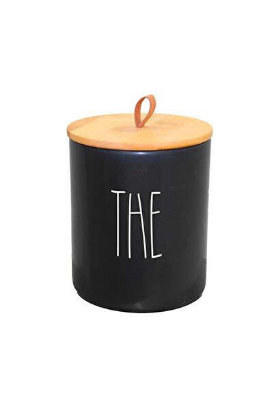 FRANDIS Ceramic Tea Storage Container with Bamboo Lid, Black