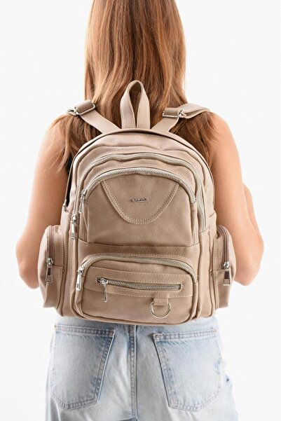 Baginn Faux Leather Women's Backpack 38*28 cm Mega Bag Suitable for Daily Use Multi-Pockets Lined Inside