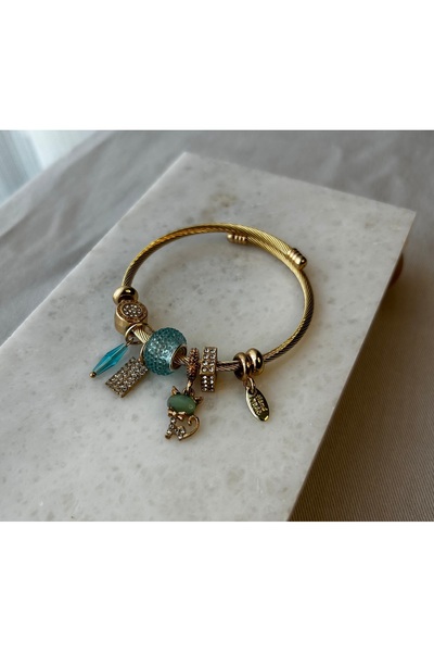 accessorya Kedi Çarmlı (CHARMLI) Mavi Boncuklu Kelepçe Bileklik