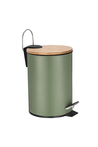FRANDIS Metal trash can with bamboo lid, 3 liters, detachable bucket, olive g...