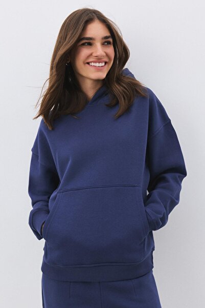 Trendiz Women's Premium Hooded Pocket Detailed Tracksuit Set Indigo 2033