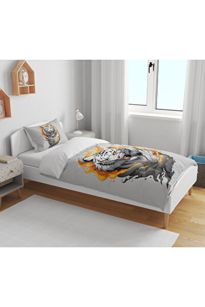 Home Tiger Tiger Patterned 3D Digital Printed Single Size Boys' Duvet Cover Set Without Sheets
