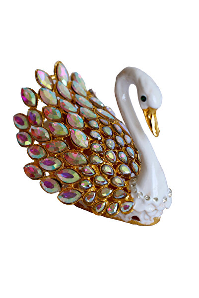 Swan Trinket with Crystal Gemstone – Metal Decorative Figure, Gift, Blue | Pink | White Color Options