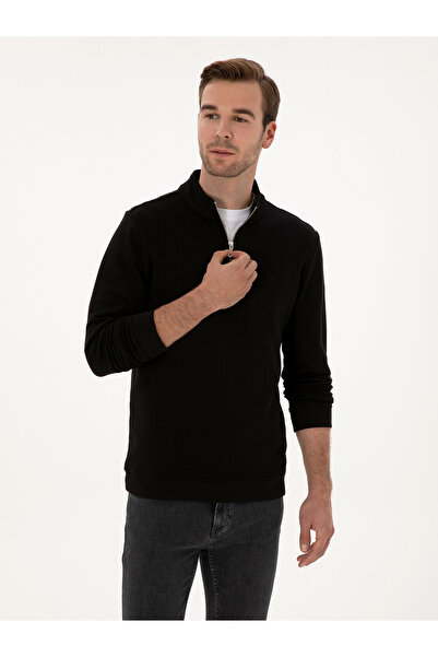 Cacharel Siyah Regular Fit %100 Pamuk Yarım Fermuarlı Sweatshirt 50318959-VR046