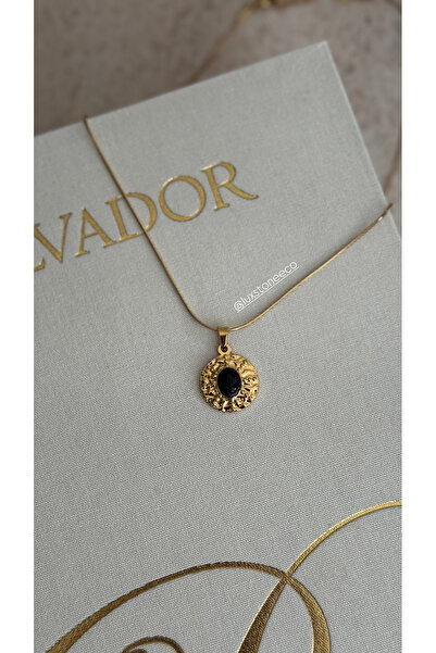 LUXSTONE قلادة ذهبية من الحجر الأسود العتيق