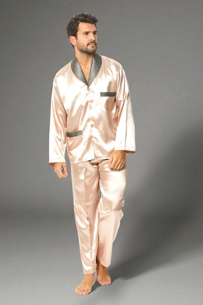 SATTENS Чоловічий комплект піжами з сатину для весільного наряду, комплект нижньої та верхньої частини, комплект для нареченого