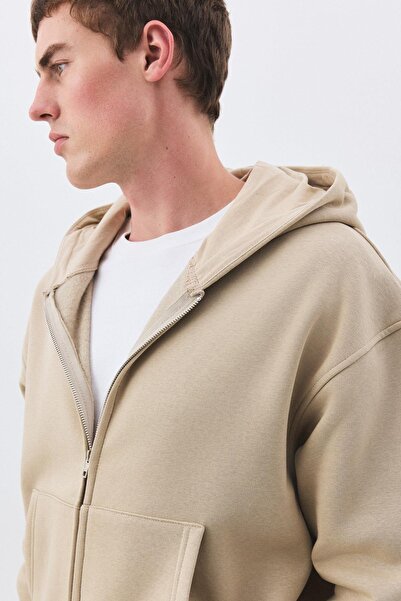 Trendiz Men's Premium Zippered Hooded Sweatshirt Stone 2032