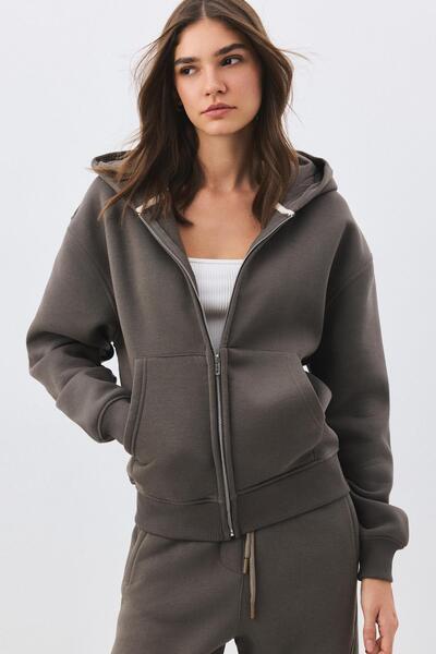 Trendiz Women's Premium Zippered Hooded Sweatshirt Anthracite 2032