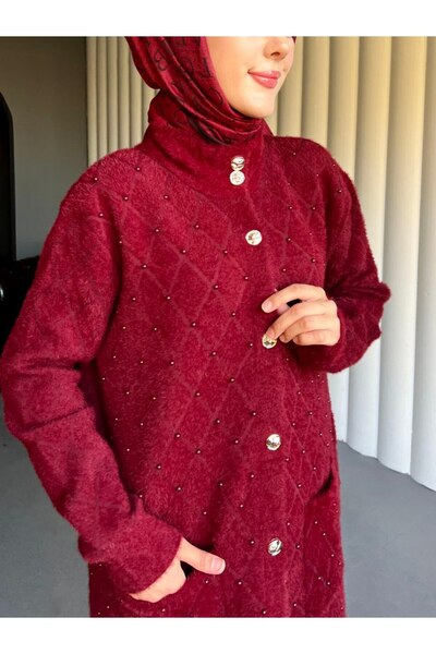 ensade Women's Pearl and Stone Detailed Knit Cardigan - for Casual and Special Occasion Outfits