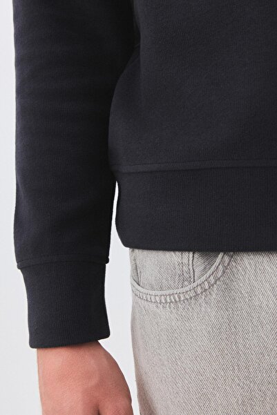 Trendiz Men's Standard Fit Cotton Thessaloniki Fabric Half Zipper Stand Collar Sweatshirt Smoked