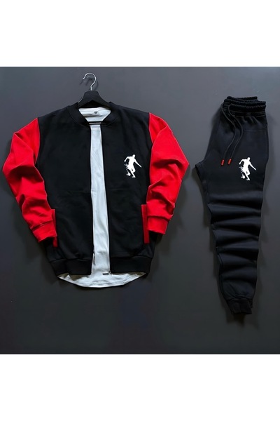 NewCabin 3 Thread Premium Basketball Silhouette Printed College Jacket – 3 Thread Sweatpants 2-Piece Set