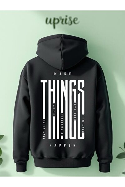 Vordevia Make Things Happen cu imprimeu Hanorac din bumbac cu 3 fire O supradimensionat