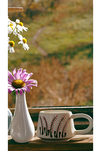 touchmughm Pink Lavender Patterned Special Embossed Hand-Painted Ceramic Mug, Double, Coffee Cup, Mug