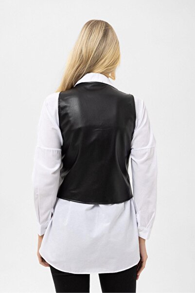 soi fashion Button Closure Quilted Leather Vest Black