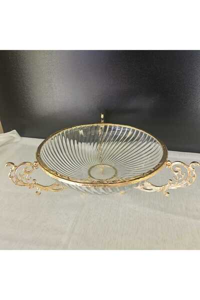 MaviDamla Cast Metal Frame Glass Presentation Bowl Round 30.cm Gold
