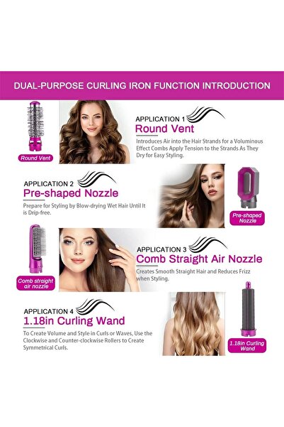 Aputue 5 in 1 Hair Dryer, Hair Straightener Comb Curling Brush with 5 Interchangeable Barrels