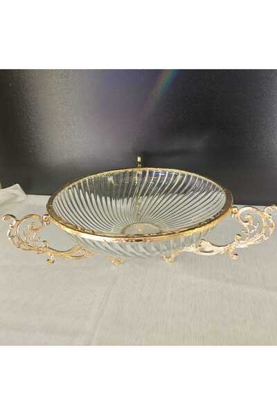 MaviDamla Cast Metal Frame Glass Presentation Bowl Round 30.cm Gold
