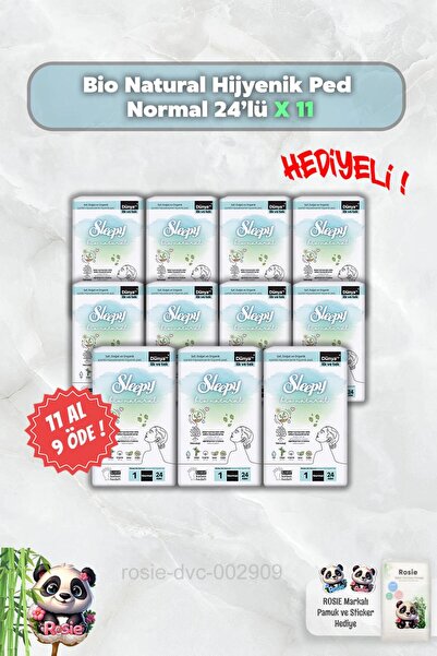 Sleepy Hijyenik Ped Normal 24'lü Bio Natural 11 AL 9 ÖDE ve Rosie
