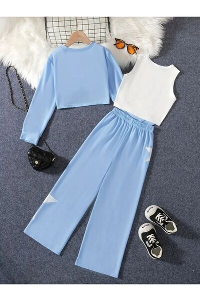 Kids Shop Girls Star Printed Croplu Children's Top and Bottom 3-Piece Set Blue