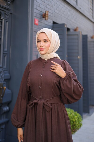 By Pommes Life Women's Balloon Sleeve Belted Full Button Testtur Dress