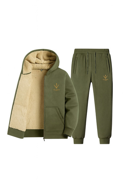 CLASSY.MODA Thermal-Tracksuit Set-2-Piece-Bottom-Top-Embroidery-Hooded-3 Thread Raised-Top Inner Welsoft Excluding Sleeves