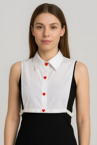 mirach Kırmızı Kalp Düğmeli Yakalı Gömlek Yaka Içlik Gömlek Yarım Içe Giyilen Pamuklu Beyaz Lastikli Esnek