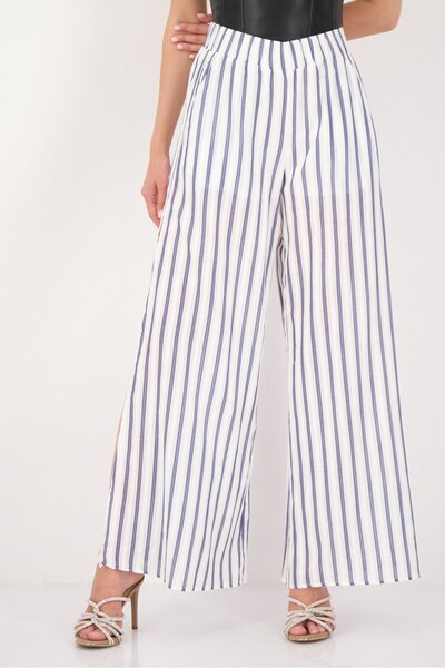 Forever 21 Women Regular Fit Stripe Wide Leg Pants, Multicolor